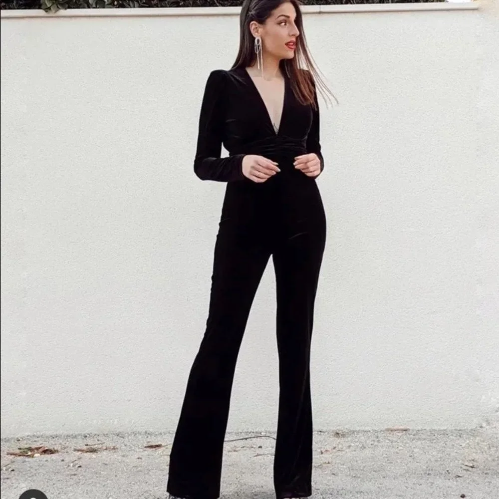 Zara Black Jumpsuit Velvet. SZ S - Picture 6 of 6